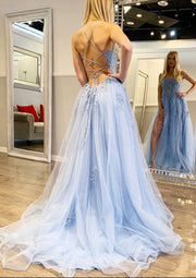 Tulle Prom Dress A-line/Princess Sweep Train Sleeveless