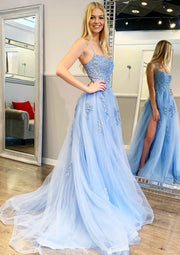 Tulle Prom Dress A-line/Princess Sweep Train Sleeveless