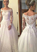 Tulle Wedding Dress A-line Off Shoulder Illusion, Lace Beaded