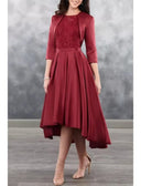 Two Piece Hi Low Scoop Neck Satin Mother of Bride Dress, 3/4 Sleeve Coat