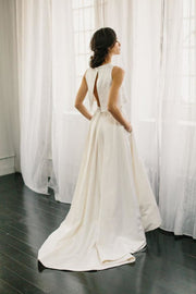 Ivory Satin Two Piece Wedding Dress with Sweep Train