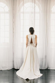 Ivory Satin Two Piece Wedding Dress with Sweep Train