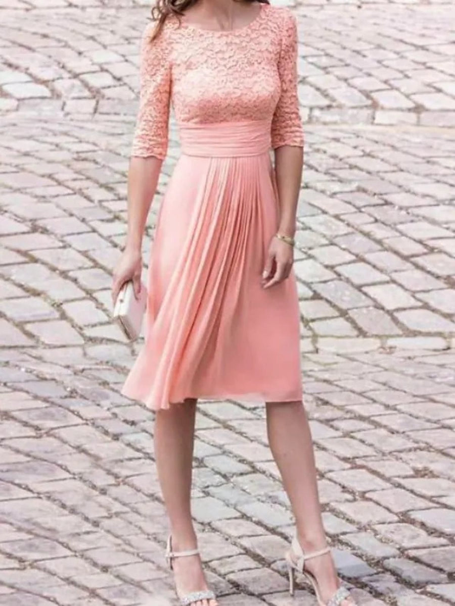 Two Piece Lace Chiffon Knee Length Pleats Mother of Bride Dress, Wrap main image 1