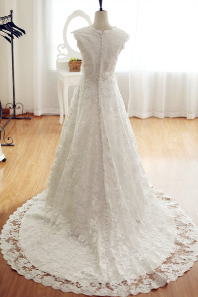 Vintage Inspired Lace Wedding Dress with Cathedral Train V 