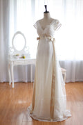 Vintage Inspired Lace Tulle Deep V Back Maternity Wedding Dress