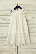 Vintage Ivory Cotton Eyelet Lace Cap Sleeves Flower Girl Dress