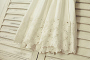 Vintage Ivory Cotton Eyelet Lace Flower Girl Dress with Cap 