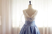 Lace Blue Taffeta Wedding Dress / Bridesmaid Dress in Knee 