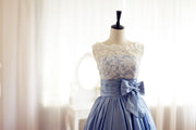 Lace Blue Taffeta Wedding Dress / Bridesmaid Dress in Knee 