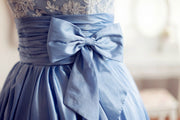 Lace Blue Taffeta Wedding Dress / Bridesmaid Dress in Knee 