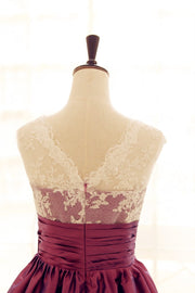 Lace Taffeta Bridesmaid Dress In knee Short Length--Dark 