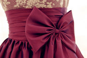 Lace Taffeta Bridesmaid Dress In knee Short Length--Dark 
