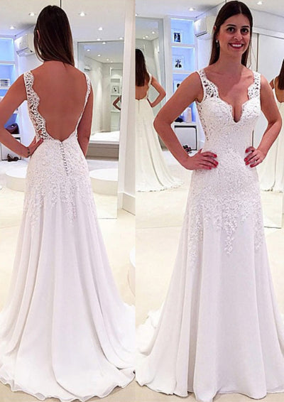 White Lace Chiffon A-Line/Princess Sleeveless Wedding Dress 