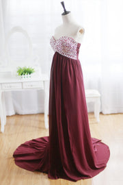 Wine Red Burgundy Chiffon Bridesmaid Dress Prom Dress 