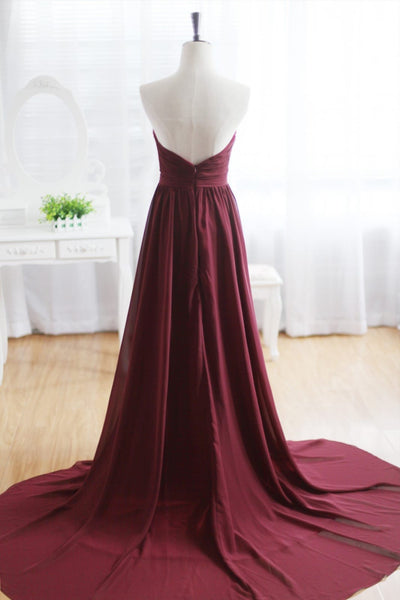 Wine Red Burgundy Chiffon Bridesmaid Dress Prom Dress 