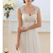 A-Line sweethear Empire Sweep Keyhole Ivory Lace Chiffon Wedding Dress